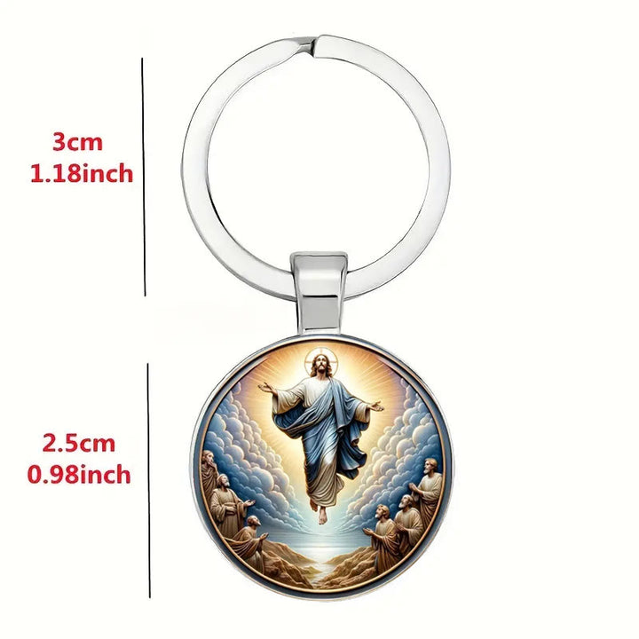 Christianartworkshop Klassischer runder Glas-Schlüsselanhänger der göttlichen Himmelfahrt: Zeitloses Symbol der erhebenden Kraft des Glaubens - image 3