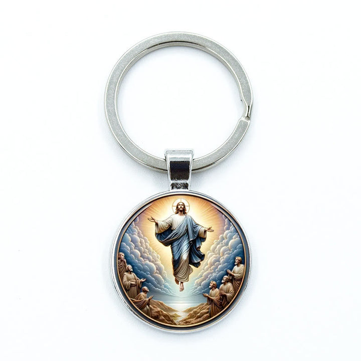 Christianartworkshop Klassischer runder Glas-Schlüsselanhänger der göttlichen Himmelfahrt: Zeitloses Symbol der erhebenden Kraft des Glaubens - image 4