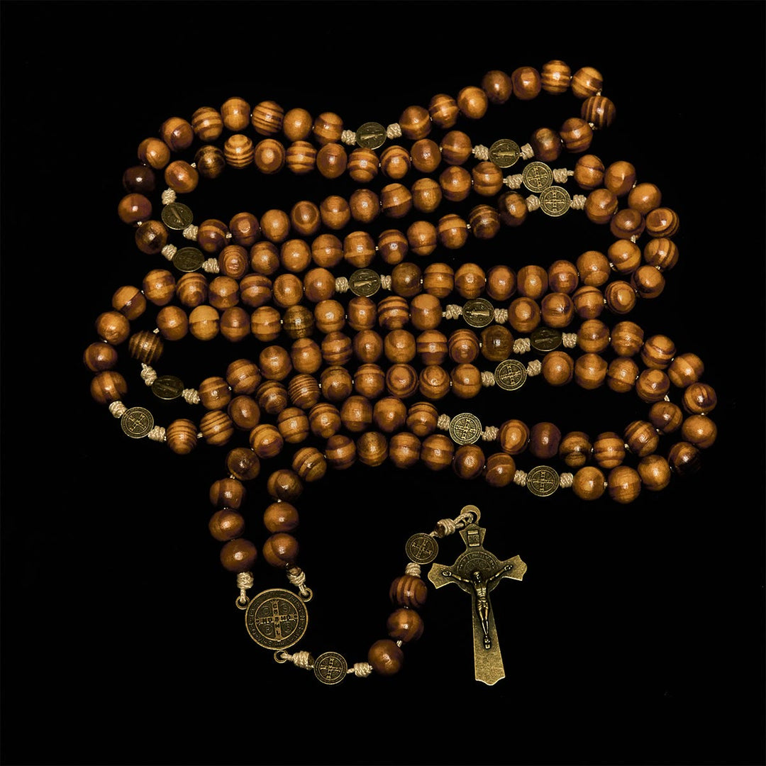 Christianartworkshop 15/20 Dekaden-Rosenkranz aus Olivenholz mit dem Design des Heiligen Benedikt, Kruzifix und Hüftkette – Göttliche Hingabe im doppelten Nutzen - image 27