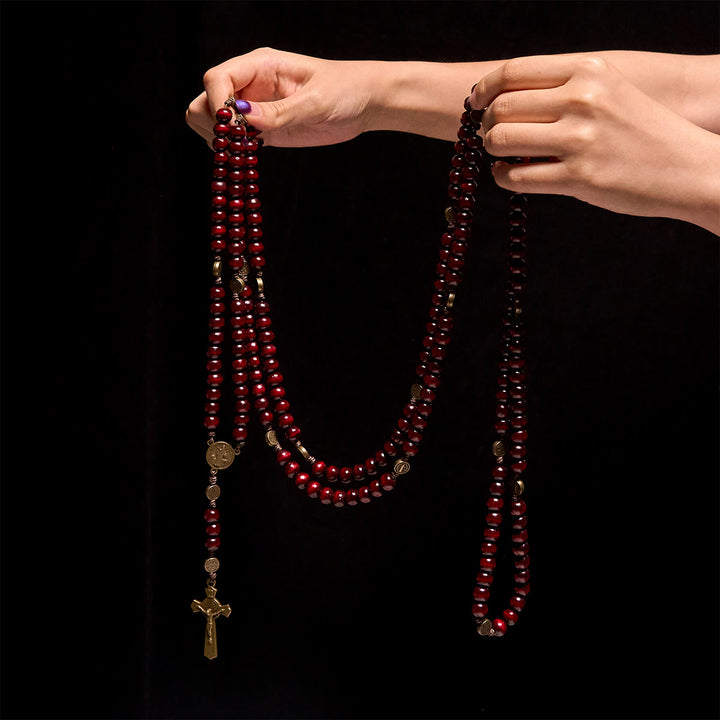 Christianartworkshop 15/20 Dekaden-Rosenkranz aus Olivenholz mit dem Design des Heiligen Benedikt, Kruzifix und Hüftkette – Göttliche Hingabe im doppelten Nutzen - image 23