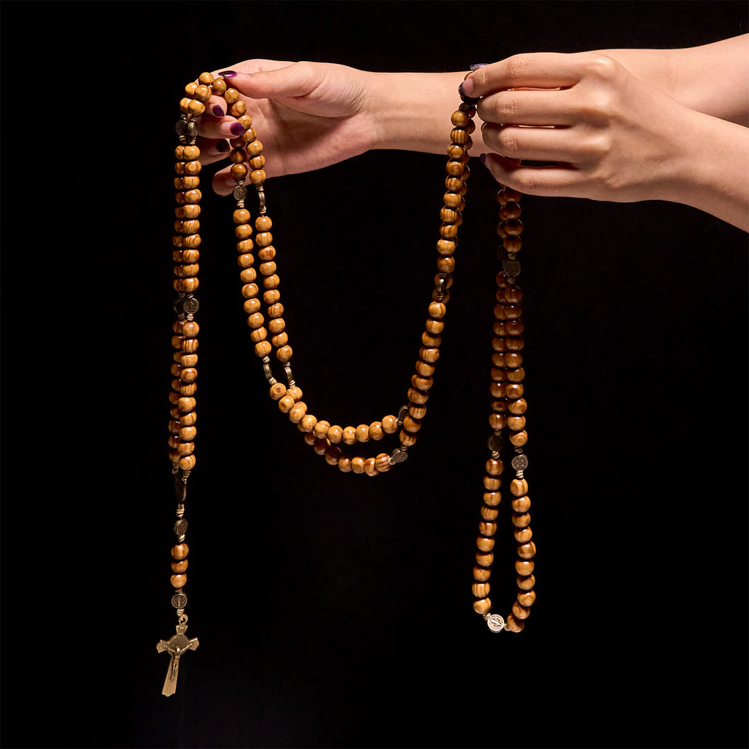 Christianartworkshop 15/20 Dekaden-Rosenkranz aus Olivenholz mit dem Design des Heiligen Benedikt, Kruzifix und Hüftkette – Göttliche Hingabe im doppelten Nutzen - image 21