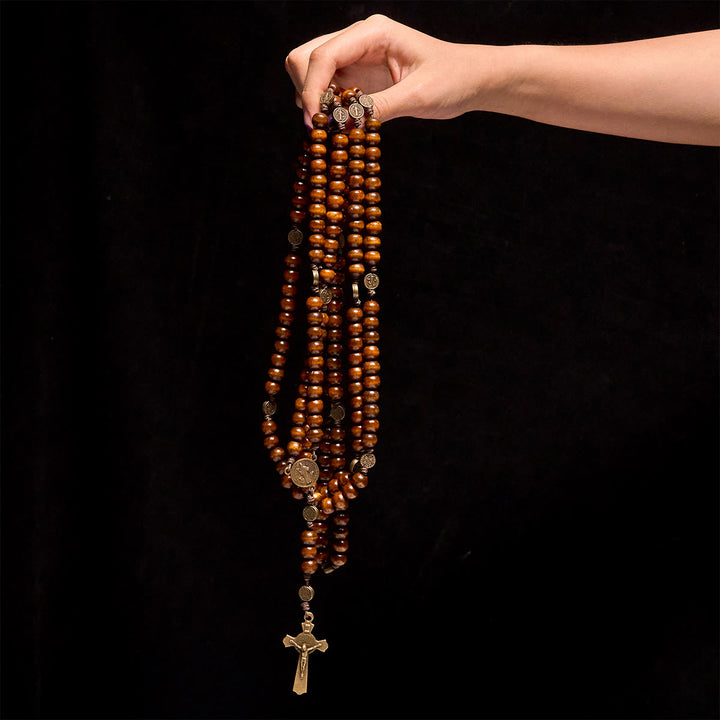 Christianartworkshop 15/20 Dekaden-Rosenkranz aus Olivenholz mit dem Design des Heiligen Benedikt, Kruzifix und Hüftkette – Göttliche Hingabe im doppelten Nutzen - image 26