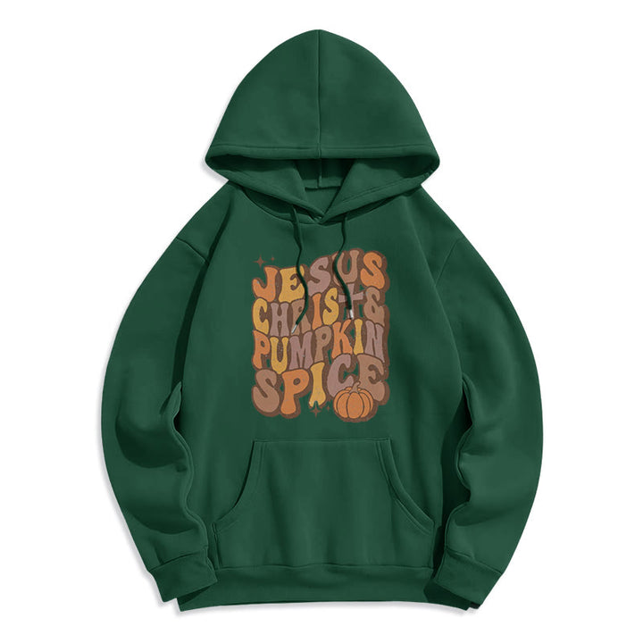 Christianartworkshop Jesus Christus & Kürbisgewürz Herbstsegen Fleecegefütterter Polyester-Kapuzenpullover - Grün - 2XL - image 6