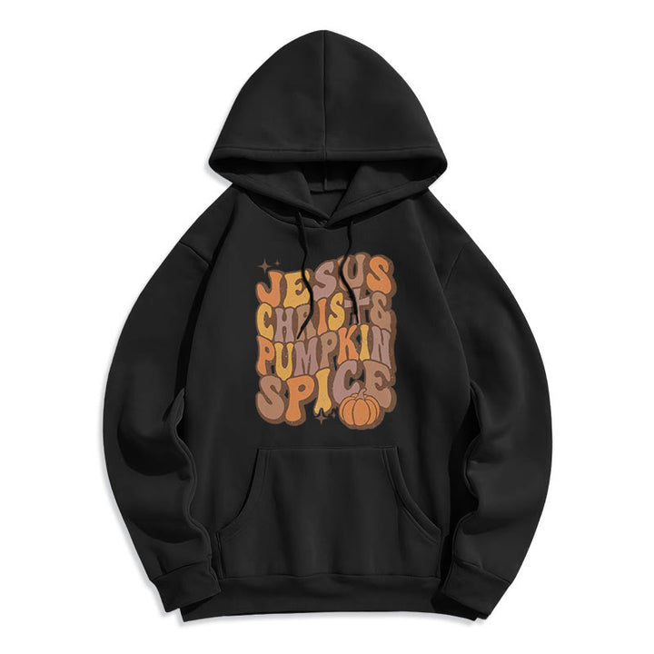 Christianartworkshop Jesus Christus & Kürbisgewürz Herbstsegen Fleecegefütterter Polyester-Kapuzenpullover - Schwarz - 2XL - image 5