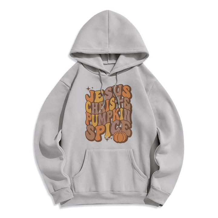 Christianartworkshop Jesus Christus & Kürbisgewürz Herbstsegen Fleecegefütterter Polyester-Kapuzenpullover - Grau - 2XL - image 0