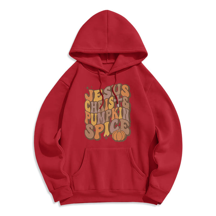 Christianartworkshop Jesus Christus & Kürbisgewürz Herbstsegen Fleecegefütterter Polyester-Kapuzenpullover - Rot - 2XL - image 8