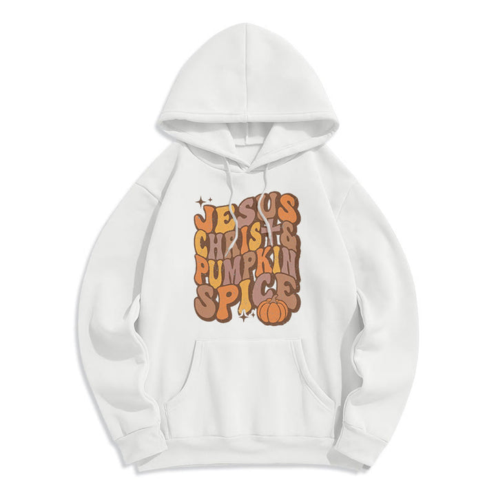 Christianartworkshop Jesus Christus & Kürbisgewürz Herbstsegen Fleecegefütterter Polyester-Kapuzenpullover - Weiß - 2XL - image 3