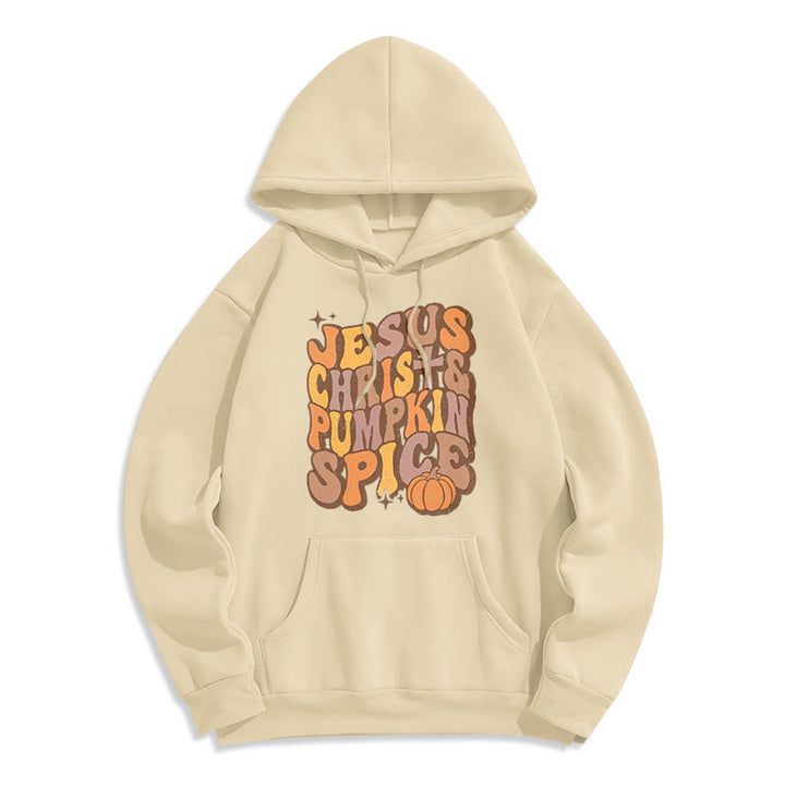 Christianartworkshop Jesus Christus & Kürbisgewürz Herbstsegen Fleecegefütterter Polyester-Kapuzenpullover - Beige - 2XL - image 4