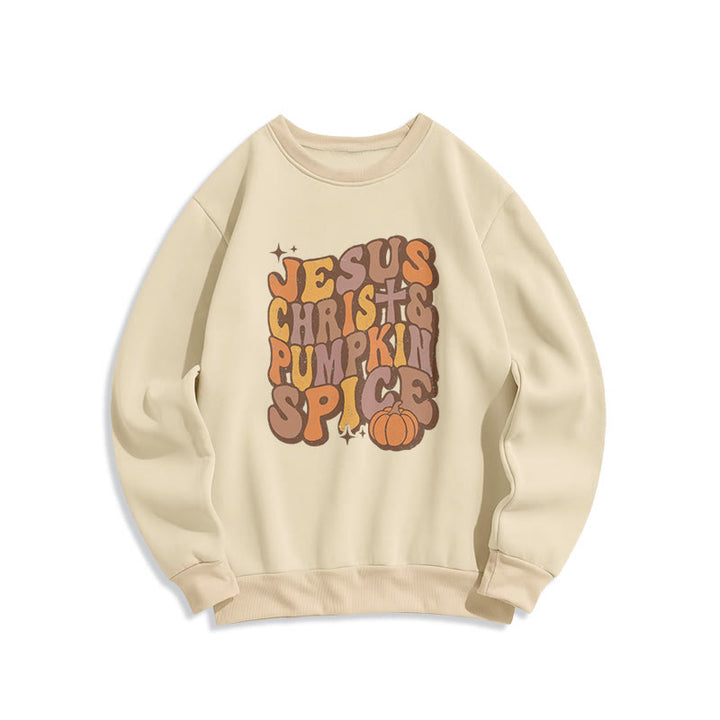 Christianartworkshop Jesus Christus & Kürbisgewürz Herbstsegen Fleecegefüttertes Polyester-Sweatshirt - Beige - 2XL - image 2