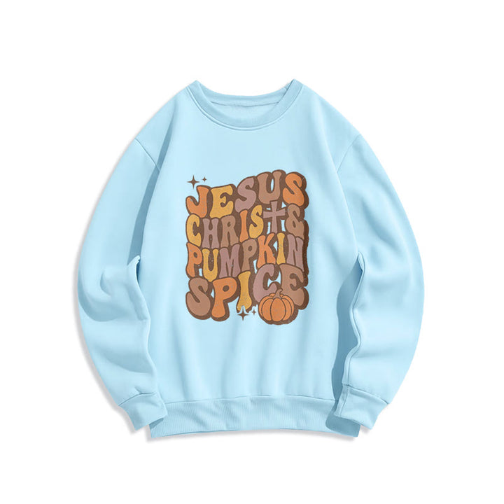 Christianartworkshop Jesus Christus & Kürbisgewürz Herbstsegen Fleecegefüttertes Polyester-Sweatshirt - Blau - 2XL - image 3