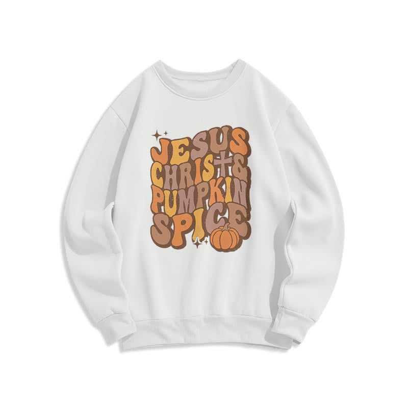 Christianartworkshop Jesus Christus & Kürbisgewürz Herbstsegen Fleecegefüttertes Polyester-Sweatshirt - Weiß - 2XL - image 0