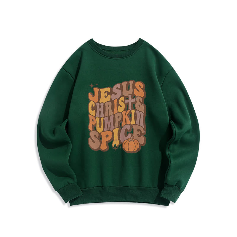Christianartworkshop Jesus Christus & Kürbisgewürz Herbstsegen Fleecegefüttertes Polyester-Sweatshirt - Grün - 2XL - image 4