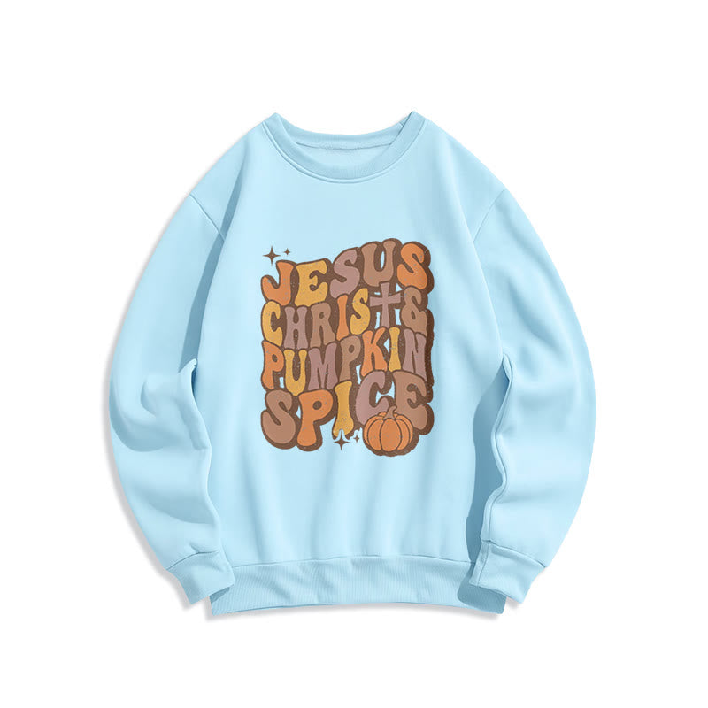 Christianartworkshop Jesus Christus & Kürbisgewürz Herbstsegen Fleecegefüttertes Polyester-Sweatshirt - Blau - 2XL - image 3