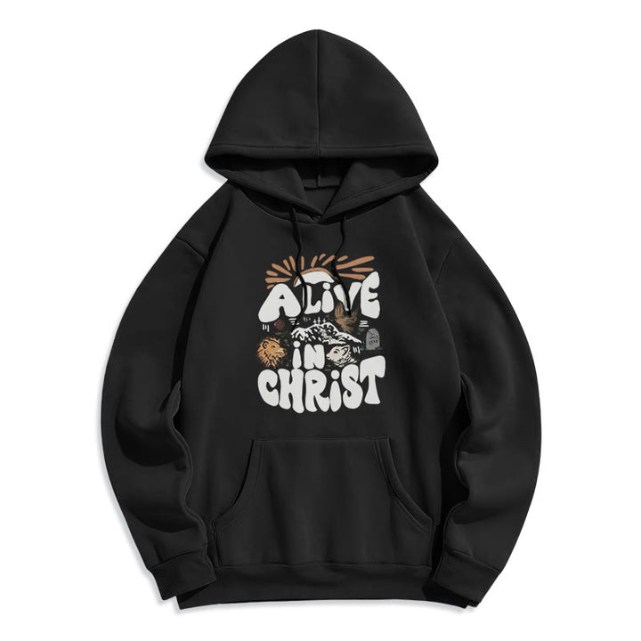 Christianartworkshop Alive in Christ Resurrection Fleece-gefütterter Polyester-Kapuzenpullover - Schwarz - 2XL - image 6