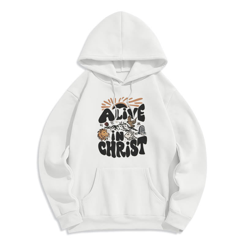 Christianartworkshop Alive in Christ Resurrection Fleece-gefütterter Polyester-Kapuzenpullover - Weiß - 2XL - image 2