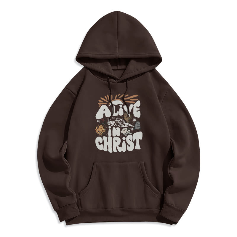 Christianartworkshop Alive in Christ Resurrection Fleece-gefütterter Polyester-Kapuzenpullover - Braun - 2XL - image 0