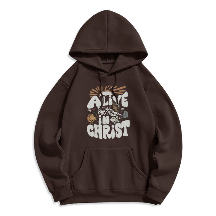 Christianartworkshop Alive in Christ Resurrection Fleece-gefütterter Polyester-Kapuzenpullover - Braun - 2XL - image 0