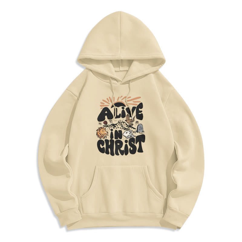 Christianartworkshop Alive in Christ Resurrection Fleece-gefütterter Polyester-Kapuzenpullover - Beige - 2XL - image 5