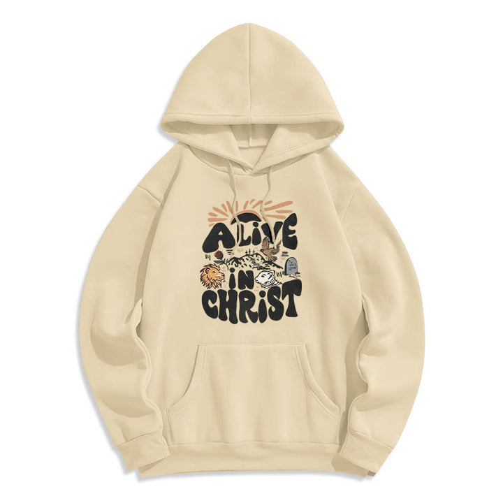 Christianartworkshop Alive in Christ Resurrection Fleece-gefütterter Polyester-Kapuzenpullover - Beige - 2XL - image 5