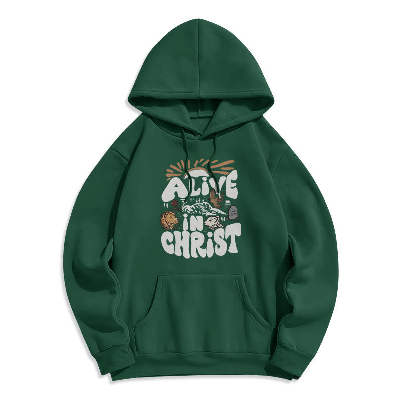 Christianartworkshop Alive in Christ Resurrection Fleece-gefütterter Polyester-Kapuzenpullover - Grün - 2XL - image 7