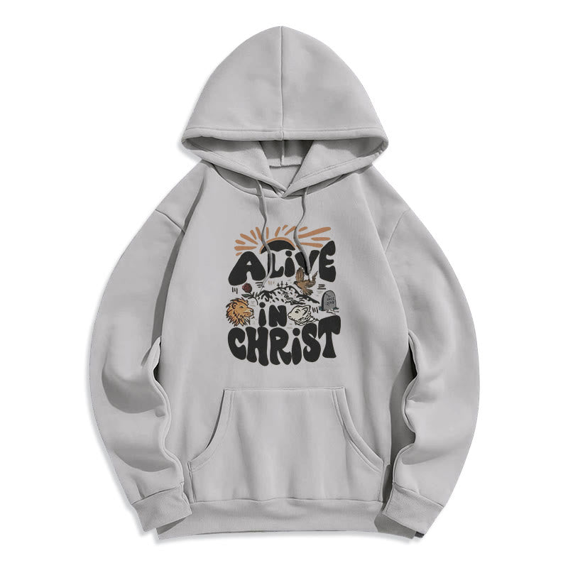 Christianartworkshop Alive in Christ Resurrection Fleece-gefütterter Polyester-Kapuzenpullover - Grau - 2XL - image 3