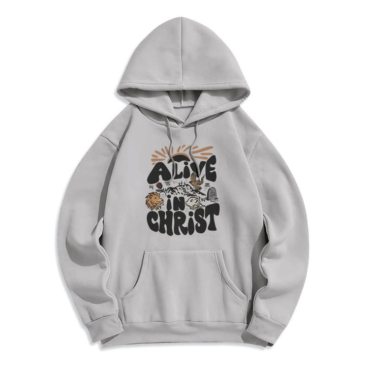 Christianartworkshop Alive in Christ Resurrection Fleece-gefütterter Polyester-Kapuzenpullover - Grau - 2XL - image 3