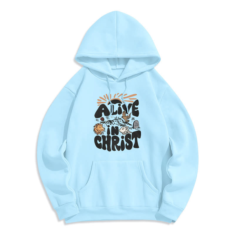 Christianartworkshop Alive in Christ Resurrection Fleece-gefütterter Polyester-Kapuzenpullover - Blau - 2XL - image 4