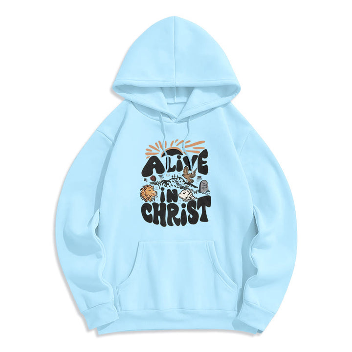Christianartworkshop Alive in Christ Resurrection Fleece-gefütterter Polyester-Kapuzenpullover - Blau - 2XL - image 4
