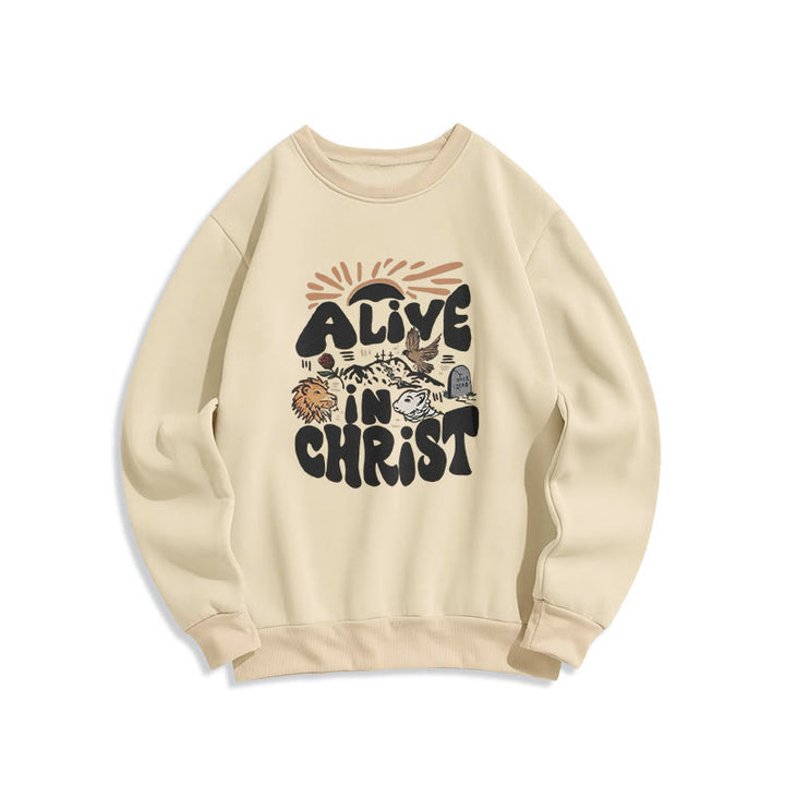 Christianartworkshop Alive in Christ Resurrection Polyester-Sweatshirt mit Fleecefutter - Beige - 2XL - image 3