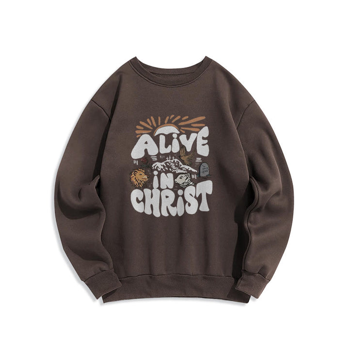 Christianartworkshop „Alive in Christ Resurrection“ Fleecegefüttertes Polyester-Sweatshirt - Braun - 2XL - image 0