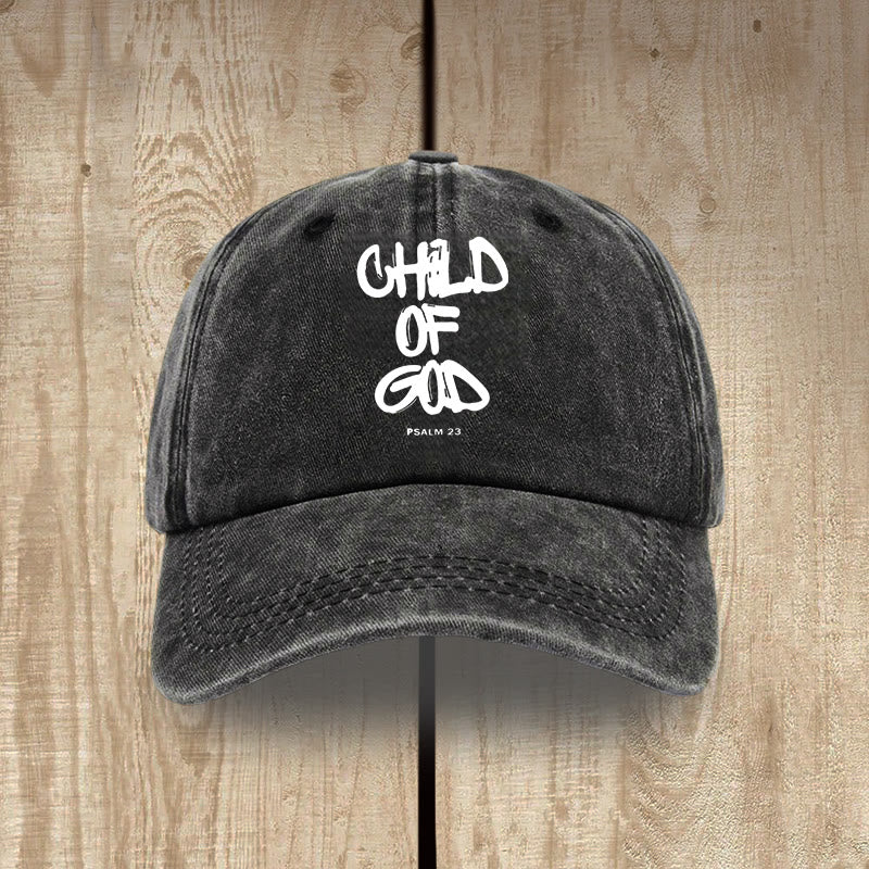 Christianartworkshop Faith Lifestyle Child of God Vintage Graffiti Style gewaschene Baumwollmütze - Schwarz - image 1