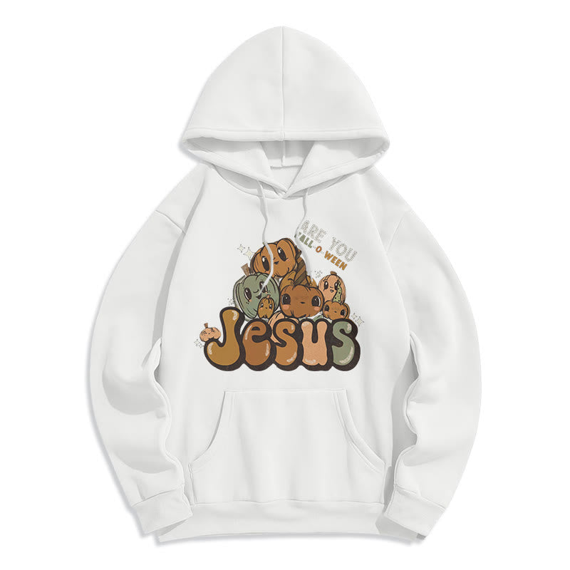 Christianartworkshop – Kapuzenpullover aus Polyester mit skurrilem Kürbis-Design und „Jesus“-Aufdruck, mit Fleece gefüttert - Weiß - 2XL - image 7