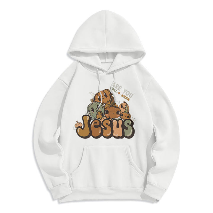 Christianartworkshop – Kapuzenpullover aus Polyester mit skurrilem Kürbis-Design und „Jesus“-Aufdruck, mit Fleece gefüttert - Weiß - 2XL - image 7