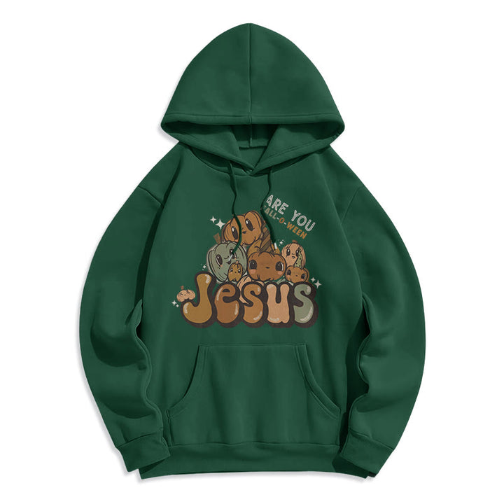 Christianartworkshop – Kapuzenpullover aus Polyester mit skurrilem Kürbis-Design und „Jesus“-Aufdruck, mit Fleece gefüttert - Grün - 2XL - image 4