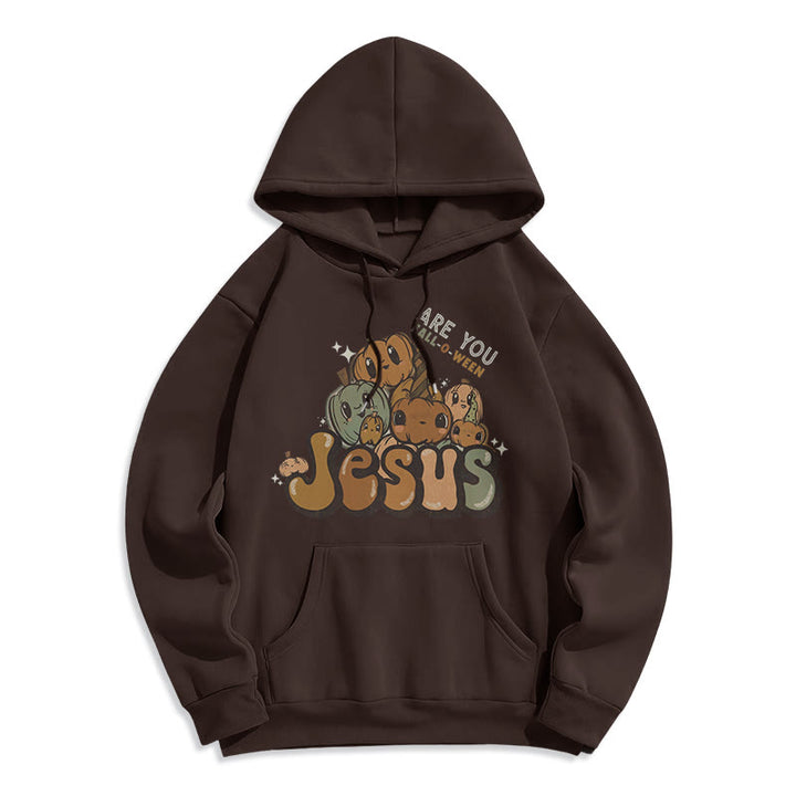 Christianartworkshop – Kapuzenpullover aus Polyester mit skurrilem Kürbis-Design und „Jesus“-Aufdruck, mit Fleece gefüttert - Braun - 2XL - image 0