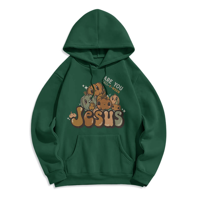Christianartworkshop – Kapuzenpullover aus Polyester mit skurrilem Kürbis-Design und „Jesus“-Aufdruck, mit Fleece gefüttert - Grün - 2XL - image 4