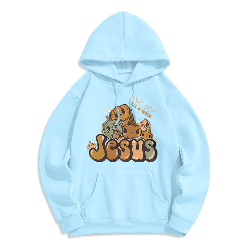 Christianartworkshop – Kapuzenpullover aus Polyester mit skurrilem Kürbis-Design und „Jesus“-Aufdruck, mit Fleece gefüttert - Blau - 2XL - image 5