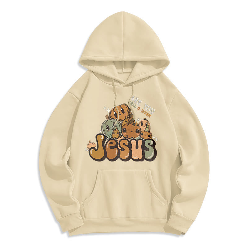 Christianartworkshop – Kapuzenpullover aus Polyester mit skurrilem Kürbis-Design und „Jesus“-Aufdruck, mit Fleece gefüttert - Beige - 2XL - image 3