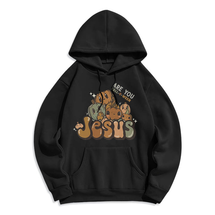 Christianartworkshop – Kapuzenpullover aus Polyester mit skurrilem Kürbis-Design und „Jesus“-Aufdruck, mit Fleece gefüttert - Schwarz - 2XL - image 6