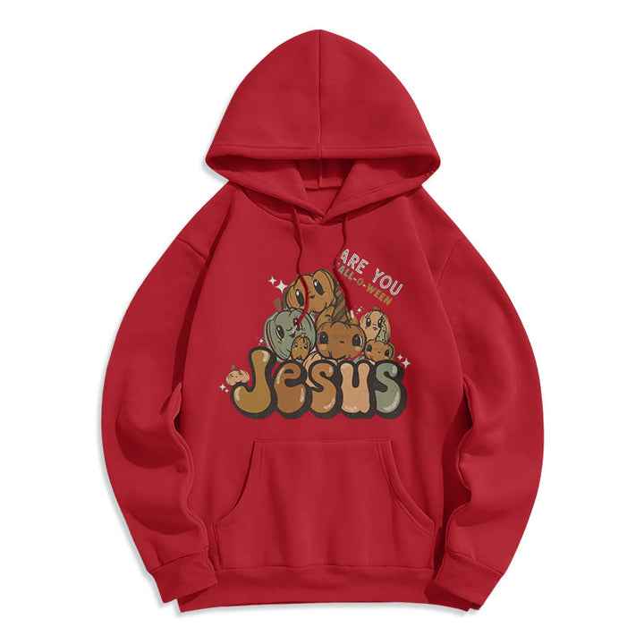 Christianartworkshop – Kapuzenpullover aus Polyester mit skurrilem Kürbis-Design und „Jesus“-Aufdruck, mit Fleece gefüttert - Rot - 2XL - image 2