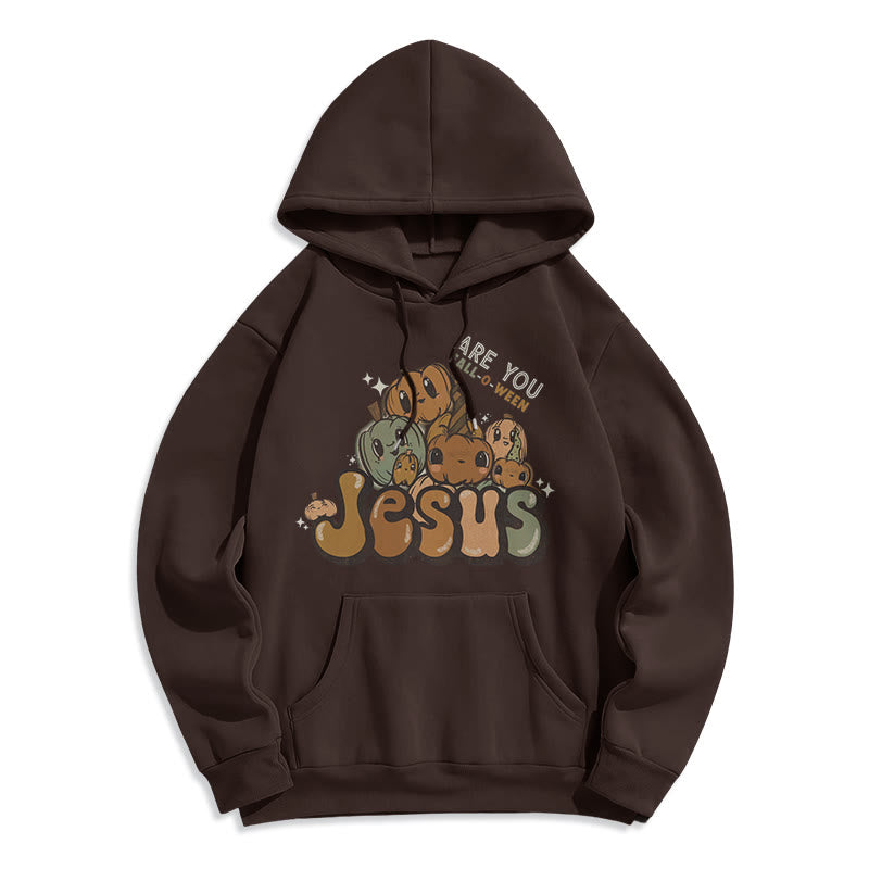 Christianartworkshop – Kapuzenpullover aus Polyester mit skurrilem Kürbis-Design und „Jesus“-Aufdruck, mit Fleece gefüttert - Braun - 2XL - image 0