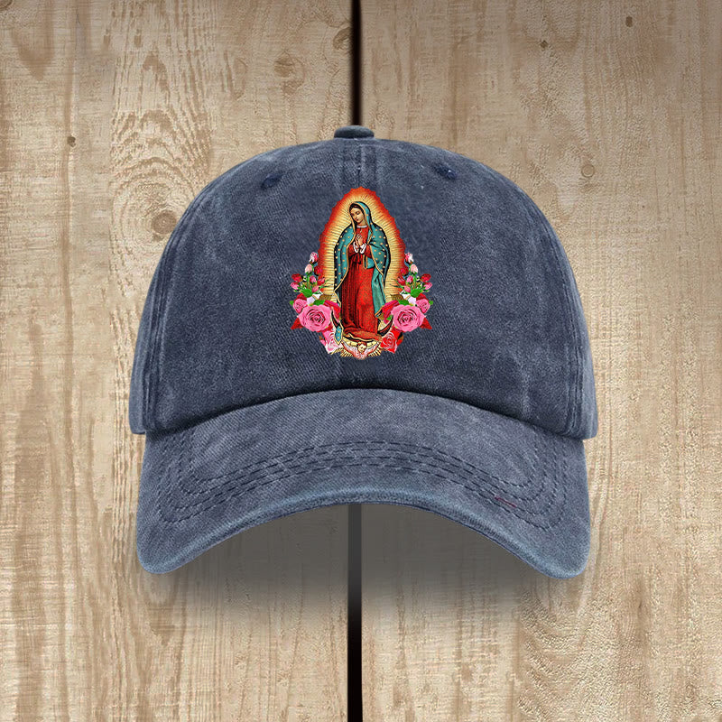 Christianartworkshop Spiritueller Schutz Unsere Liebe Frau von Guadalupe Hut aus gewaschener Baumwolle - Marineblau - image 9