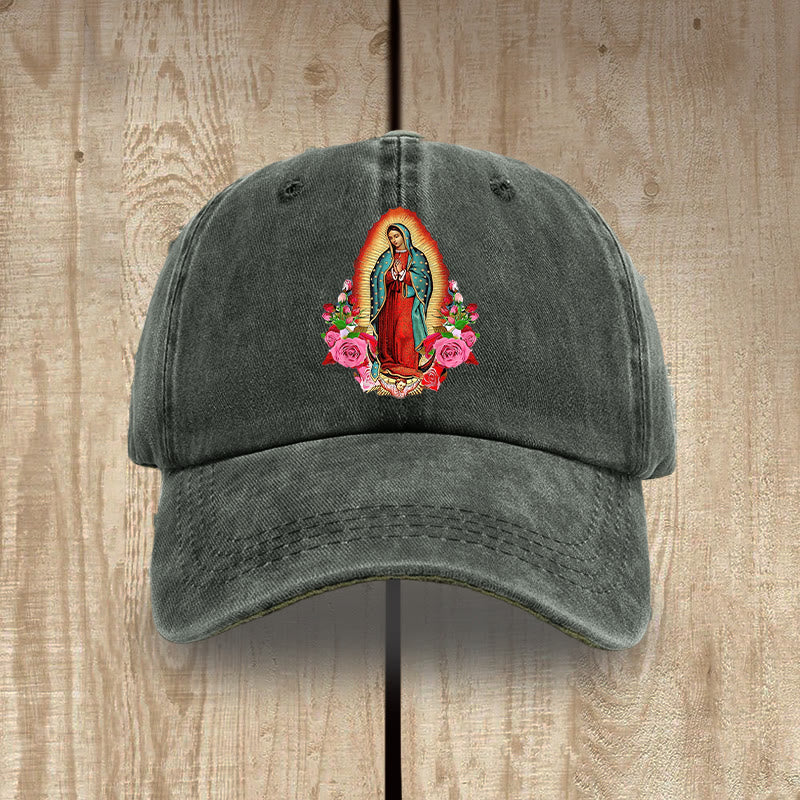 Christianartworkshop Spiritueller Schutz Unsere Liebe Frau von Guadalupe Hut aus gewaschener Baumwolle - Armeegrün - image 7