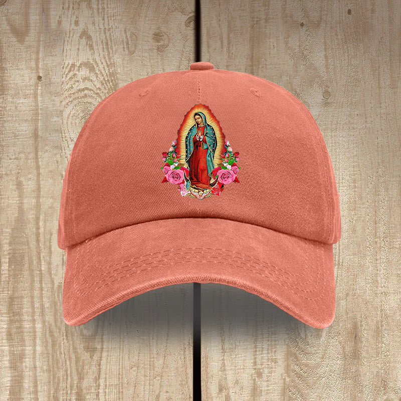 Christianartworkshop Spiritueller Schutz Unsere Liebe Frau von Guadalupe Waschbarer Baumwollhut - Orange - image 15