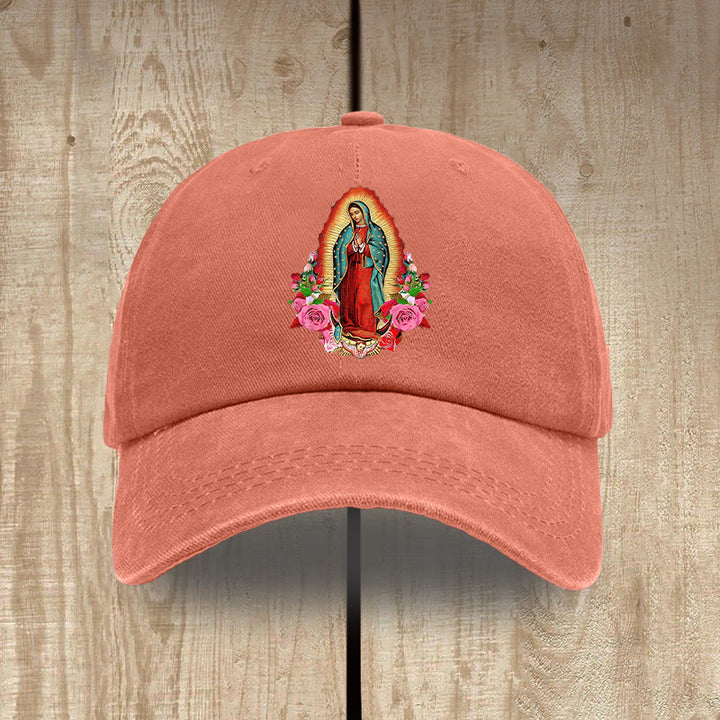Christianartworkshop Spiritueller Schutz Unsere Liebe Frau von Guadalupe Hut aus gewaschener Baumwolle - Orange - image 15
