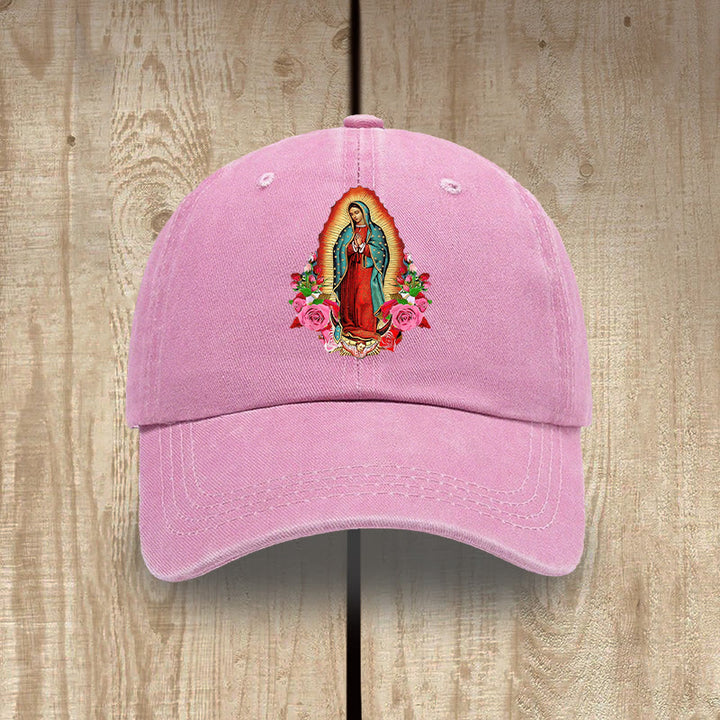 Christianartworkshop Spiritueller Schutz Unsere Liebe Frau von Guadalupe Hut aus gewaschener Baumwolle - Rosa - image 12