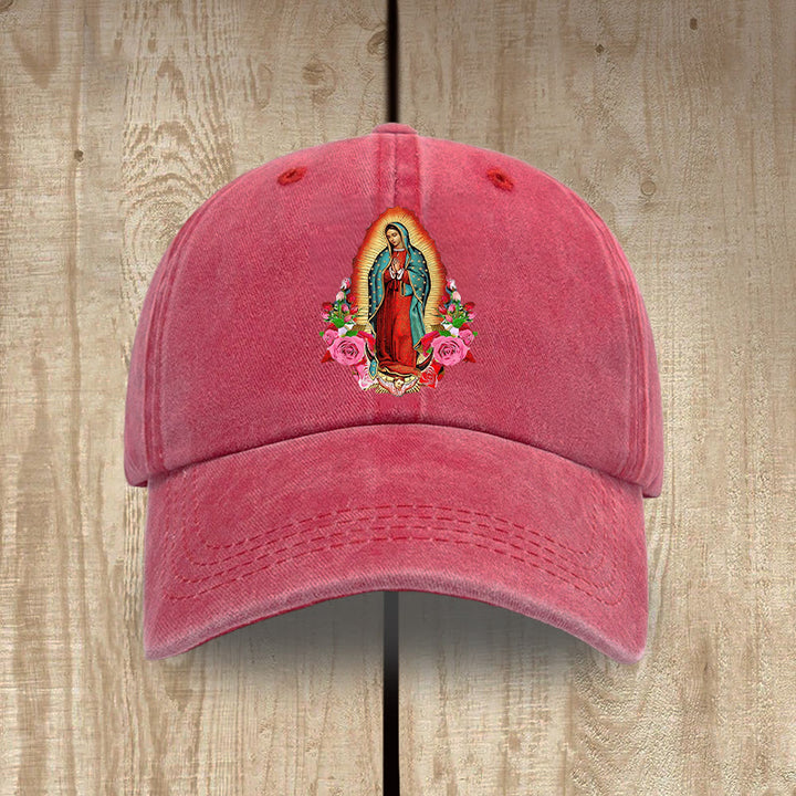 Christianartworkshop Spiritueller Schutz Unsere Liebe Frau von Guadalupe Waschbarer Baumwollhut - Rot - image 14