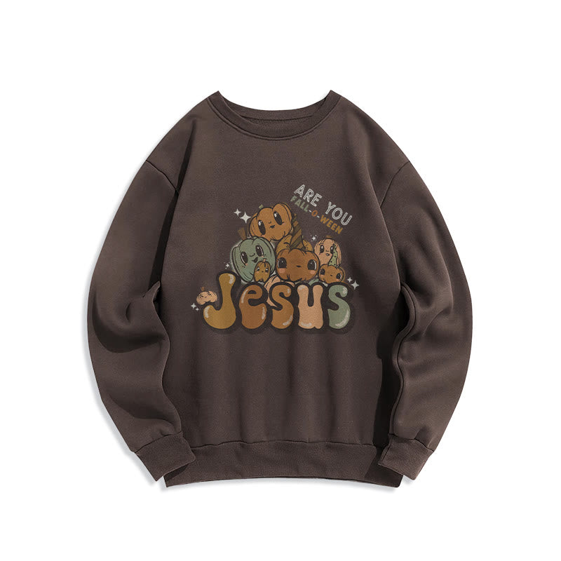 Christianartworkshop Verspieltes Kürbisdesign mit „Jesus“-Aufdruck, Fleecegefüttertes Polyester-Sweatshirt - Braun - 2XL - image 0
