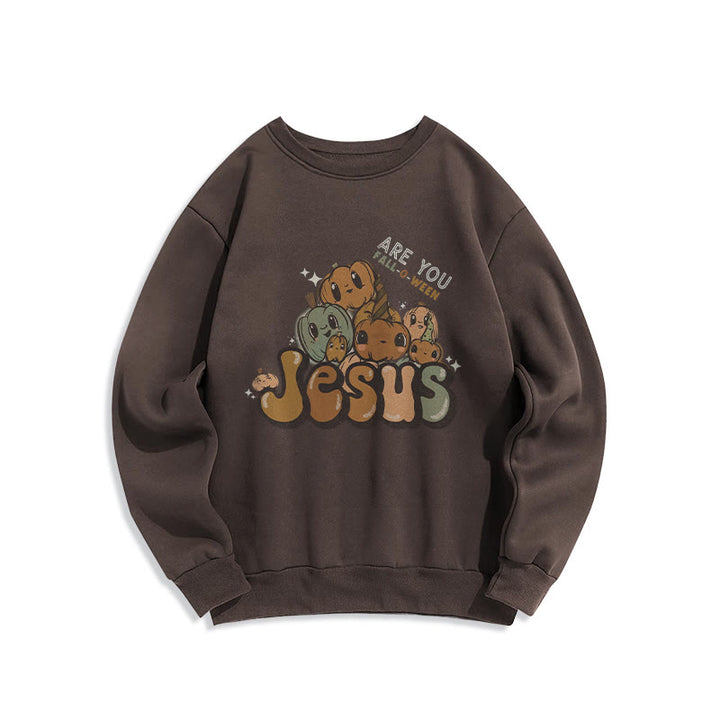 Christianartworkshop Verspieltes Kürbisdesign mit „Jesus“-Aufdruck, Fleecegefüttertes Polyester-Sweatshirt - Braun - 2XL - image 0