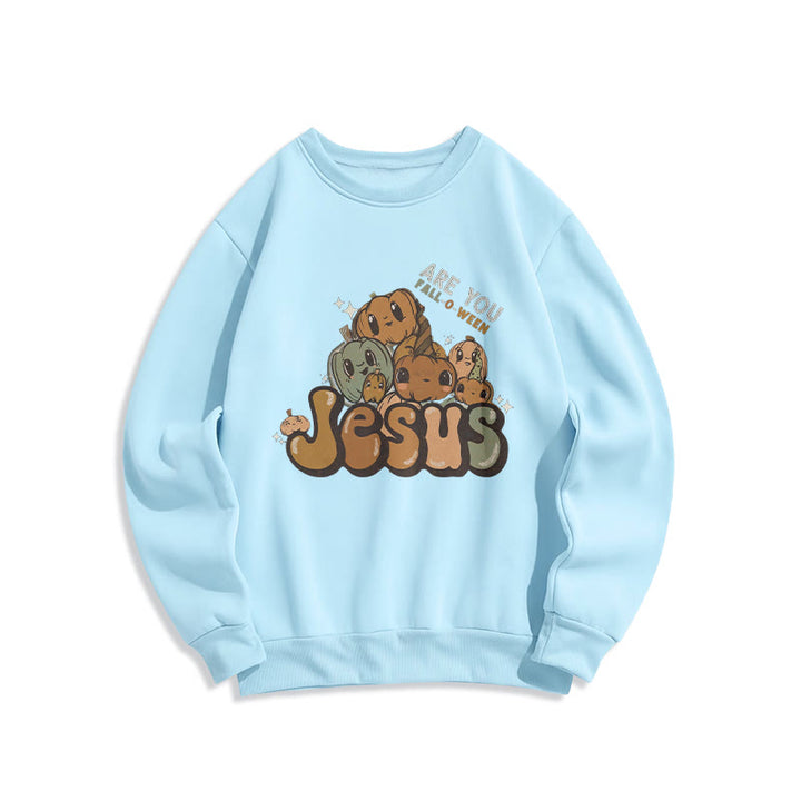Christianartworkshop Verspieltes Kürbisdesign mit „Jesus“-Aufdruck, Fleecegefüttertes Polyester-Sweatshirt - Blau - 2XL - image 4